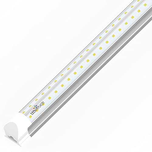 LEDMyplace 60W 8ft T8 V Shape Integrated LED Tube Light, 6500K Natural Daylight, 7200 Lumens, 80CRI, Clear Lens, ETL Listed Plug and Play Linkable for Garage, Warehouse, Supermarket