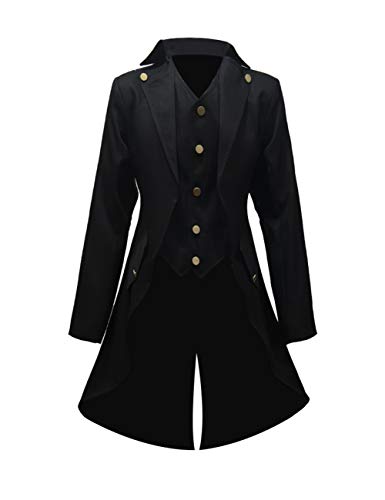 Crubelon Men‘s Steampunk Vintage Jacket Gothic Victorian Frock Coat Uniform (Black, Medium)