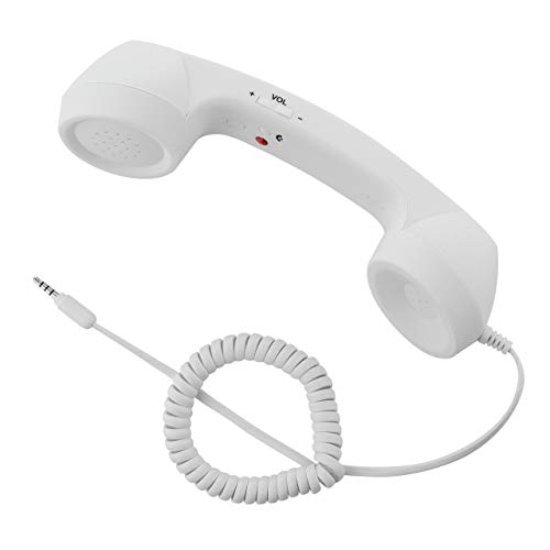 CM Vintage Retro Telephone Handset Cell Phone Receiver MIC Microphone for Cellphone Smartphone, 3.5 mm Socket (White)