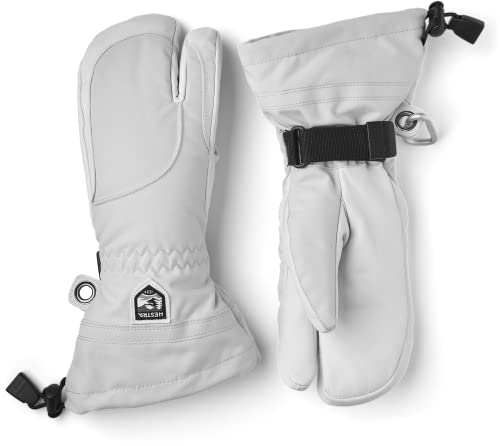 Hestra Heli Ski Womens Glove - Classic 3-Finger Leather Snow Glove for Skiing, Snowboarding and Mountaineering (Women’s Fit) - Pale Grey/Offwhite - 8