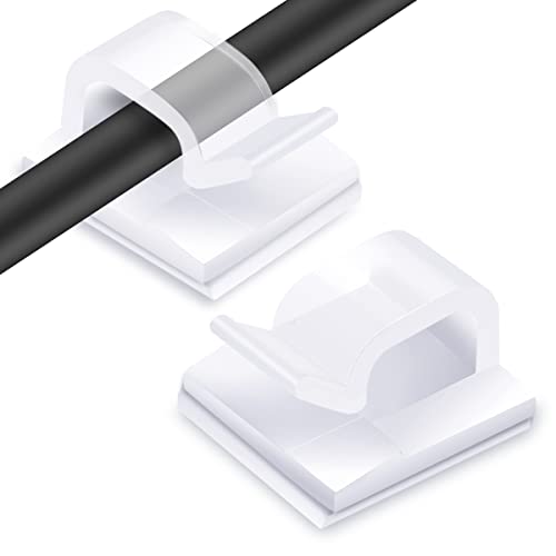 60PCS Cable Clips, KGROTE Outdoor Wire Clips Adhesive Cable Hooks Cord Organizer Holder Christmas Light Clips for Desk, Wall Cable Management, String Lights, Fairy Lights, Decorations Hanging - Clear