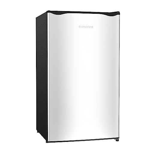 BANGSON Compact Fridge with Freezer, 3.2 CU.FT. Small refrigerator with Freezer, 5 Adjustable Temperatures, 38 dB Low Noise, Reversible Door, Small Fridge For Dorm Bedroom or Office, Silver