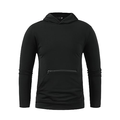 Dademeo Personalized Gifts Mens Cotton Blend Hoodies Pullover Zipper Pocket Winter Casual Double Pockets Hooded Shirt Training Active Sweatshirt Black