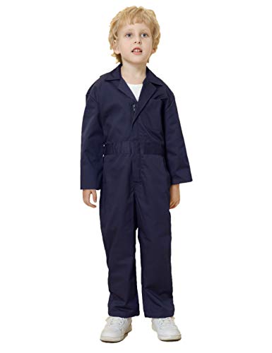 TopTie Kid's Coverall for Boys Mechanic Christmas Halloween Suit Costume Flight Suit, Mechanic Jumpsuit-Navy-7/8Y