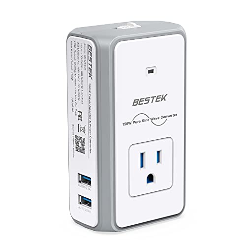 BESTEK [Pure Sine Wave] Voltage Converter 220v to 110v, 150W Power Converter Adapter Combo, Travel Adapter Worldwide 4.2A Dual Smart USB UK/AU/US/EU Worldwide Plug