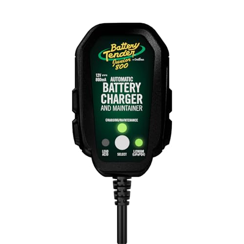 Battery Tender Junior 12V, 800mA Battery Charger and Maintainer for Lead Acid and Lithium Batteries - Switchable Battery Charger for Powersports - 022-0199-DL-WH
