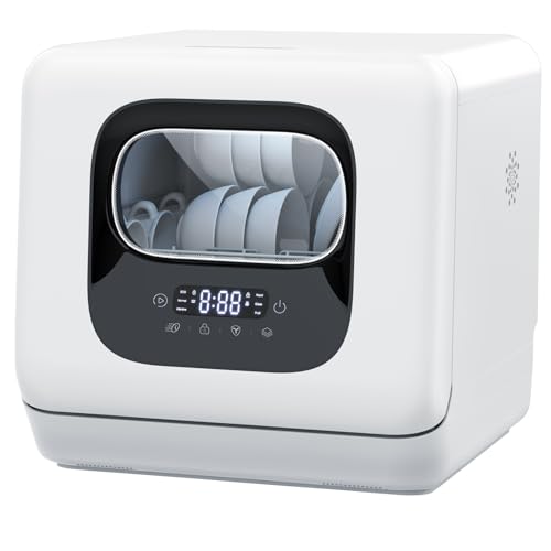 Joy Pebble Countertop Dishwasher, 28 Pieces Dishes/Cycle, 6 Washing Programs&Hot Drying, Dish Washer with 360°Dual Spray, with Child Lock&Delayed Start, Portable Dishwasher for Apartment/RV/Dorm