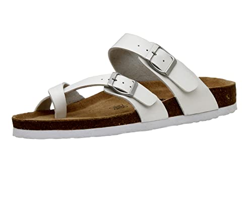 CUSHIONAIRE Women's Luna Cork Footbed Sandal With +Comfort, White, 7.5