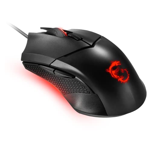 MSI Clutch GM08 Gaming Mouse, 4200 DPI, Optical Sensor, 3 Adjustable Weights, Red LED Lighting, Symmetrical Design, Black