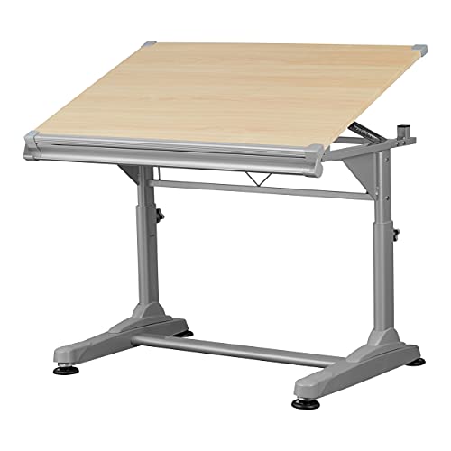 Stand Up Desk Store Adjustable Height and Angle Drafting Table Drawing Desk with Large Surface (Silver Frame/Birch Top, 40' W X 26' D)