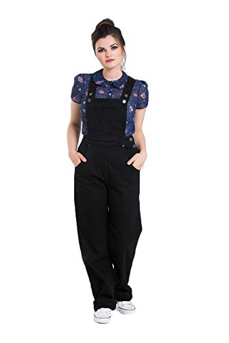 Hell Bunny Elly May Denim Jeans Landgirl 40s 50s Retro Rockabilly Dungarees - Black (XL)