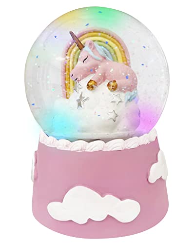 J JHOUSELIFESTYLE Unicorn Snow Globe - Color Changing Musical Snow Globes for Girls Kids 100mm