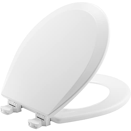 Bemis 500EC 000 Toilet Seat with Easy Clean & Change Hinges, Round, Durable Enameled Wood, White