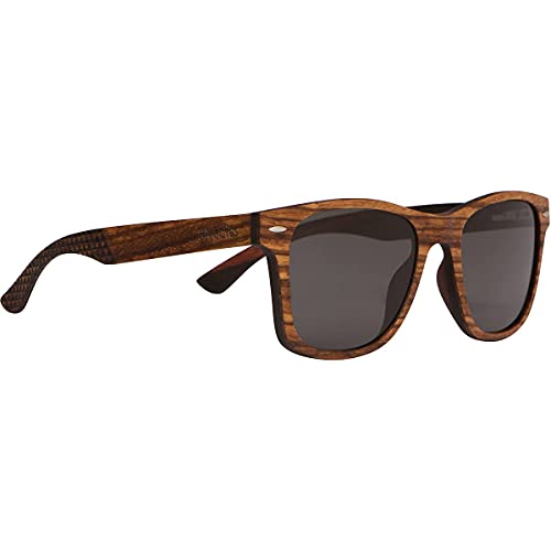 Woodies All Wood Zebra Wood Sunglasses with Polarized Lens and Bamboo Gift Box - Special Edition Engraved Wooden Arms