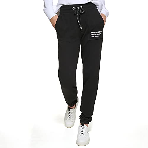 DKNY womens Dkny Jeans Women's Casual Mid Rise Logo Joggers Sweatpants, Black, Medium US