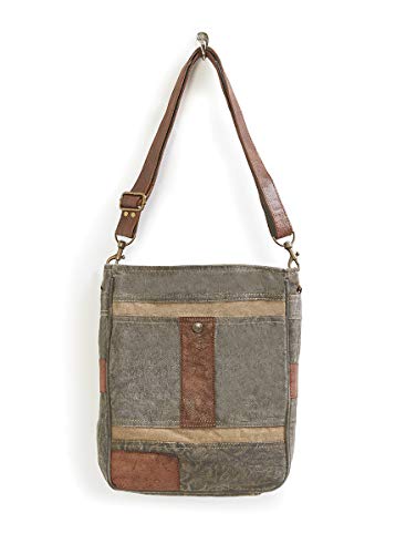 Mona B. Dakota Upcycled Canvas Shoulder Bag, Cameron Crossbody and Ryker Wallet with Vegan Leather Trim MD-5907 (Cameron-Crossbody Charcoal)