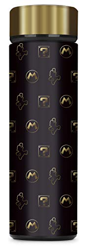 Controller Gear Super Mario Black & Gold Mario Vacuum Insulated Stainless Steel Sport Water Bottle, Leak Proof, Wide Mouth, 17 oz, 500 ML - Not Machine Specific