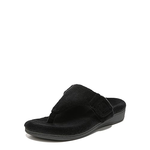 Vionic Women’s Forever Slide Slipper - Comfortable Spa House Slippers That Includes an Orthotic Insole and Cushioned Outsole for Arch Support, Black Terry 9 Medium