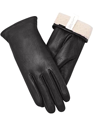 Vislivin Full-Hand Womens Touch screen Gloves Genuine Leather Gloves Warm Winter Texting Driving Glove Black L