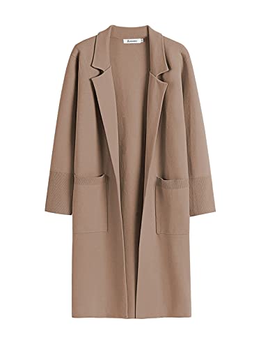 ANRABESS Long Sweater Cardigan Women Knit Open Front Coat Fall and Winter Casual Soft Coatigan Jacket 2023 Fashion Trendy Duster Outwear Clothes Outfits 1065shenkaxing-L Khaki