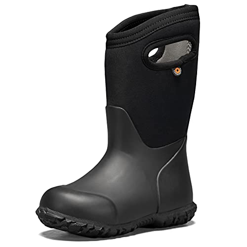 BOGS unisex child York Waterproof Rainboot Rain Boot, Solid Black, 4 Big Kid US
