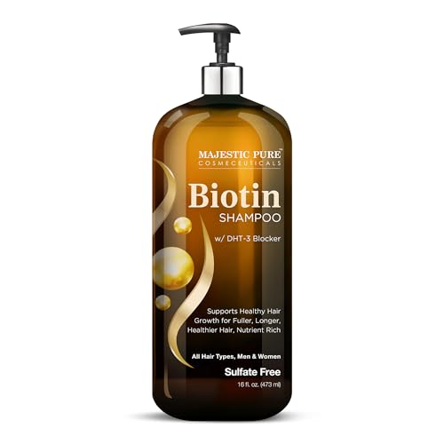 Majestic Pure Biotin Shampoo for Hair Growth - Volumizing Shampoo for Hair Loss - with DHT-3 Blocker - Hydrating & Nourishing - Sulfate Free, for Men & Women - Thin Hair Shampoo - 16 fl oz