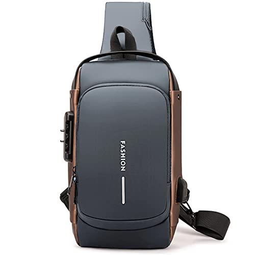 Dwenles Anti theft Crossbody Sling Bag,Waterproof Chest Daypack with USB Charging, Shoulder Backpack for Men Women (Grey)