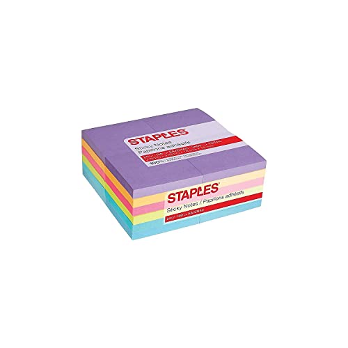 Staples 24295904 Stickies Standard Notes 3-Inch X 3-Inch Assorted 100 Sh./Pad 24 Pads/Pk