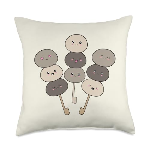 Kawaii Dango Mochi Asian Food by GB Mochi Cute Kawaii Dango Coffee Gray Beige Aesthetic Throw Pillow, 18x18, Multicolor