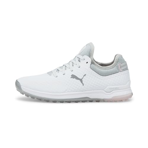 PUMA GOLF Women's Proadapt Alphacat Golf Shoe, Puma White/Puma Silver/Pink Lady, 8.5