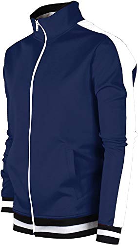 SCREENSHOTBRAND-51700 Mens Urban Hip Hop Premium Track Jacket - Slim Fit Side Taping Basic-Navy-Medium