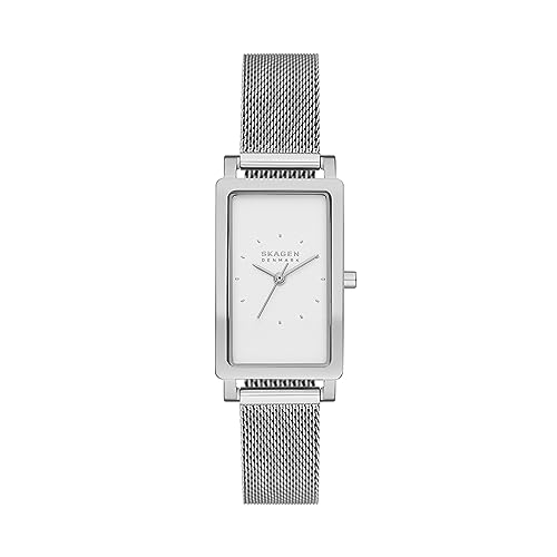 Skagen Women's Hagen Rectangular Three-Hand Silver Stainless Steel Mesh Band Watch (Model: SKW3096)