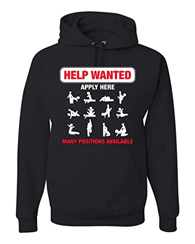 Wild Bobby Help Wanted Apply Here Sex Adult Humor Positions Available R-Rated Humor Unisex Graphic Hoodie Sweatshirt, Black, Large