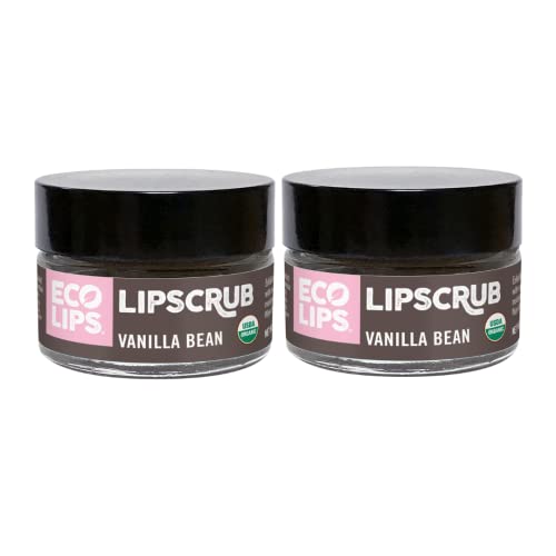 Eco Lips LIP SUGAR SCRUB - Flavor Vanilla Bean - 2 Pack - 100% Organic Lip Care Treatment with Organic Sugar and Coconut Oil - Gently Exfoliate and Polish Dry, Flaky Lips, 100% Edible - 0.5oz jars