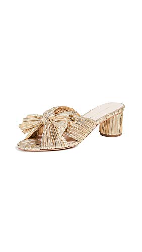 Loeffler Randall Women's Emilia Pleated Bow Sandals, Gold, 9.5 Medium US