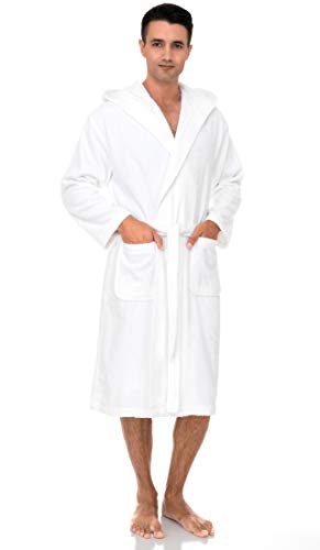 TowelSelections Mens Robe with Hood, Premium Cotton Terry Cloth Bathrobe, Soft Bath Robes for Men X-Large White