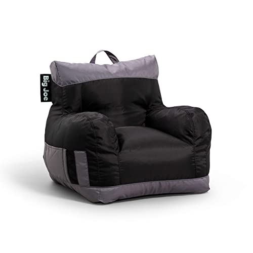 Big Joe Dorm Bean Bag Chair with Drink Holder and Pocket, Two Tone Black Smartmax, Durable Polyester Nylon Blend, 3 feet