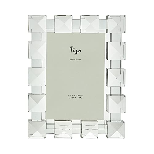 TIZO Design 5x7 Crystal Clear Glass Picture Frame, Boutique Quality Photo Frame (Square Diamond)