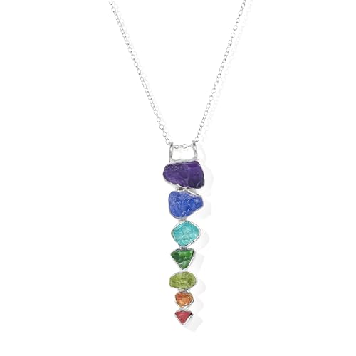 YoTreasure 925 Sterling Silver 7 Stone Chakra Healing Pendant - Solid Gemstone Chain Necklace Jewelry for Women and Girls with Natural Crystal and Healing Stones