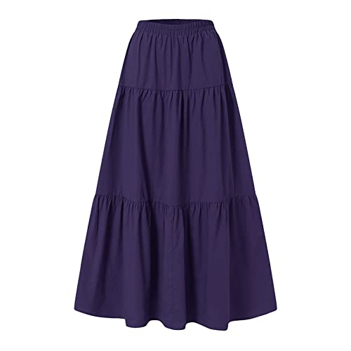 Tight Skirts White Tennis Skirt Skirts for Women Maxi Length 2023 Womens Spring Fall Casual High Waist Cotton Linen Solid Pleated Loose (Purple, XXXL) 2.00 Items