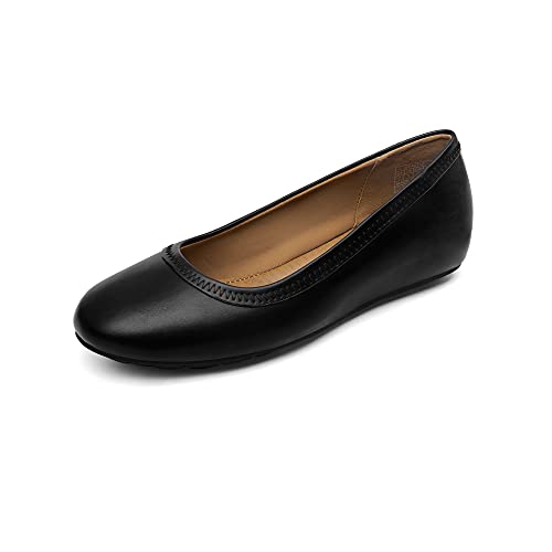 DREAM PAIRS Women's Flats, Comfortable Ballet Flats with Arch Support, Low Wedge Work Shoes for Women Dressy, Black/Pu, Size 8 Dfa2112