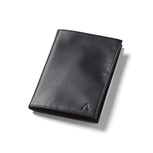 Allett Passport Wallet, Black | Leather, Thin Bifold, Minimalistic, Front Pocket, RFID Blocking | Holds 2-10 Cards & Passport | For Men & Women | Made in the USA