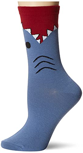 K. Bell Socks womens Funny Animal Novelty Crew Casual Sock, Great White Shark (Slate Blue), Shoe Size 4-10 US