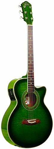 Oscar Schmidt 6 String OG10CE Cutaway Acoustic-Electric Guitar Trans, Right, Flame Transparent Green (OG10CEFTGR-A)