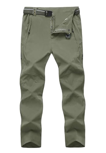 TBMPOY Men's Outdoor Lightweight Windproof Belted Quick-Dry Hiking Pants Thin Sage Green L