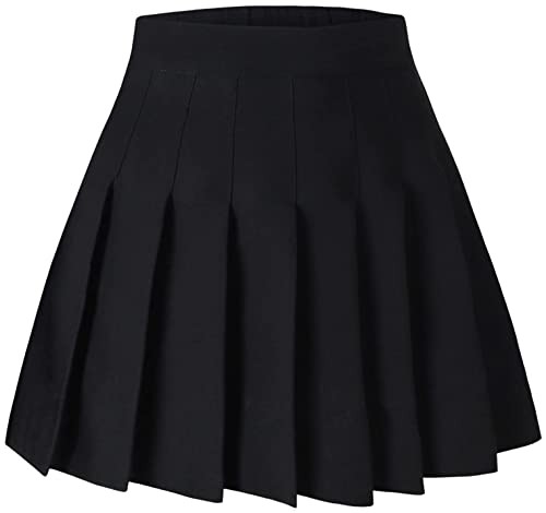 SANGTREE Junior Teen Girls Womens High Waist School Uniform Cosplay Costume Pleated Short Skirt, Black, US XL