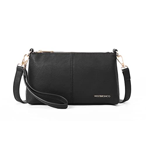 WESTBRONCO Small Crossbody Bag for Women Vegan Leather Wallet Purses Satchel Shoulder Bags Wristlet Clutch Handbags Black