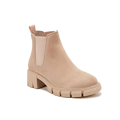 Fttpdeaus Women's Lug Sole Ankle Boots Casual Chunky Platform Boots Elastic Block Heel Combat Chelsea Booties