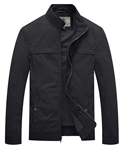 WenVen Men's Spring Canvas Military Field Jacket Casual Lined Coat (Grey, L)