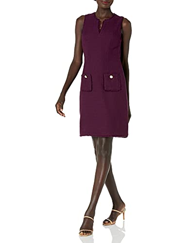 Karl Lagerfeld Paris womens Tweed Shift With Pockets Dress, Plum, 10 US